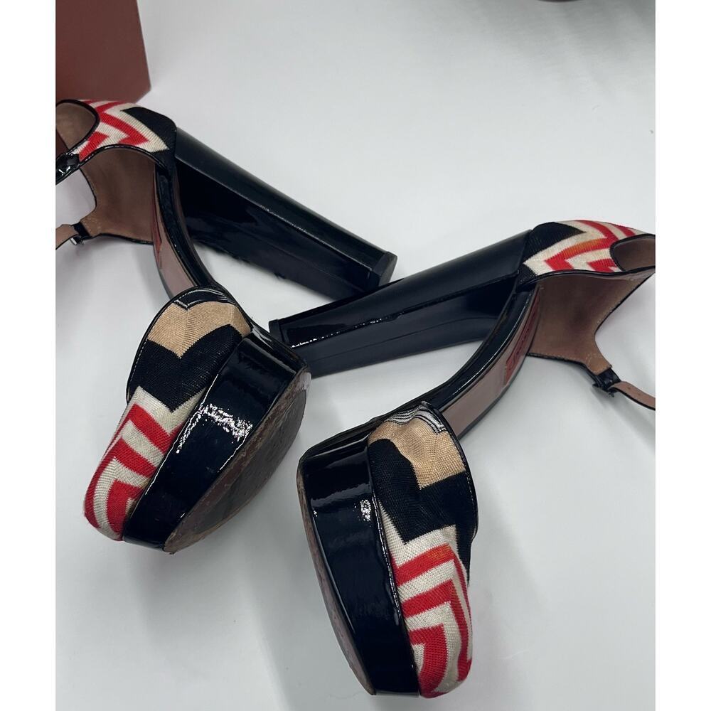 Missoni Tessuto Zigzag Print Fabric Leather Platform Strap 5” Heels Shoes 7.5/38 - Picture 10 of 16
